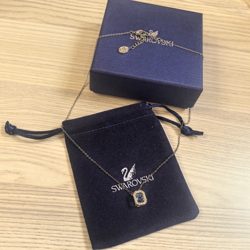 Swarovski Silver Necklace with Dark Blue Pendant